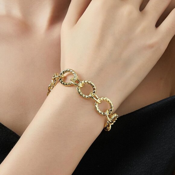 Gold & Silver Two Tone Italian Designer Inspired Chain Link Bracelets for Women - Picture 7 of 8